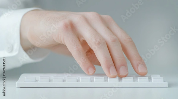 Obraz close up of hand using Braille keyboard, showcasing accessibility in technology. image highlights importance of inclusivity for visually impaired individuals