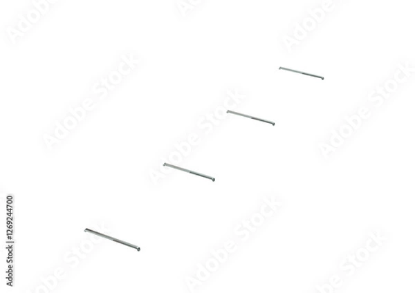Fototapeta A Line Of Metallic Staple Pins Are Embedded In Pink And Light Blue 3D Illustration