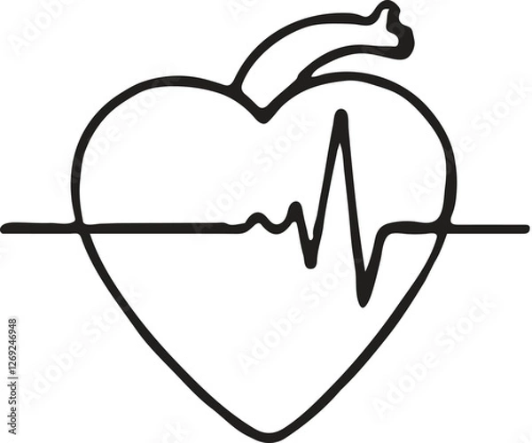 Fototapeta  Minimalist line art silhouette of a heart with an ECG line running through it