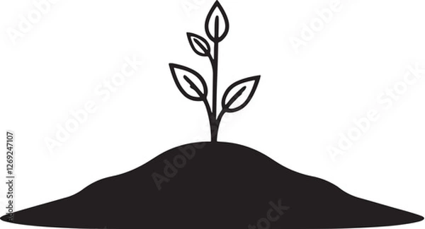 Fototapeta Minimalist line art silhouette of a small plant sprouting from the ground