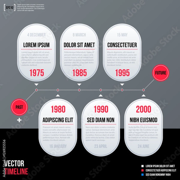 Fototapeta Modern business timeline template with white round shapes on gray background. Neutral corporate style.
