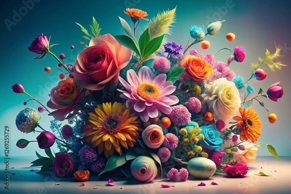 Fototapeta Surreal Floral Art: Empty White Space for Text - Generative AI Stock Photo