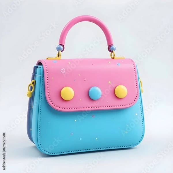 Fototapeta Hyper-Realistic 3D Handbag with Vibrant Electric Blue, Bright Pink, and Neon Yellow Color Palette
