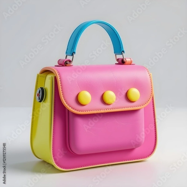 Fototapeta Hyper-Realistic 3D Handbag with Vibrant Electric Blue, Bright Pink, and Neon Yellow Color Palette