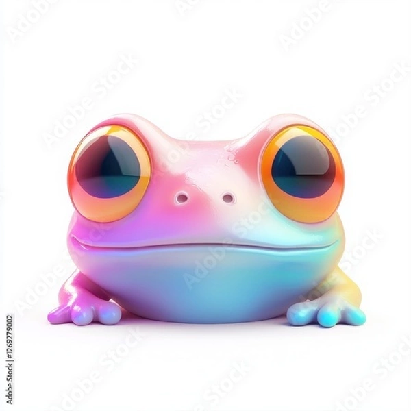 Obraz Colorful frog with large vibrant eyes resting on a smooth surface in a brightly lit environment during daytime exploring its surroundings