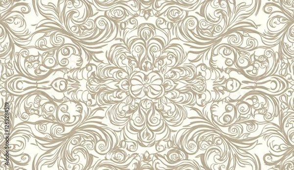 Fototapeta Elegant beige floral symmetrical pattern design on white background