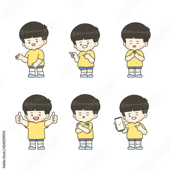 Obraz Cute Cartoon Boy Character Set – Expressive Vector Illustration