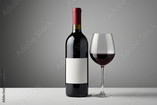 Fototapeta there is a bottle of wine and a glass of wine on a table