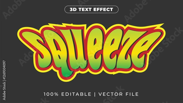Fototapeta Squeeze 3d text effect green color, eps vector, text effects fully Editable	
