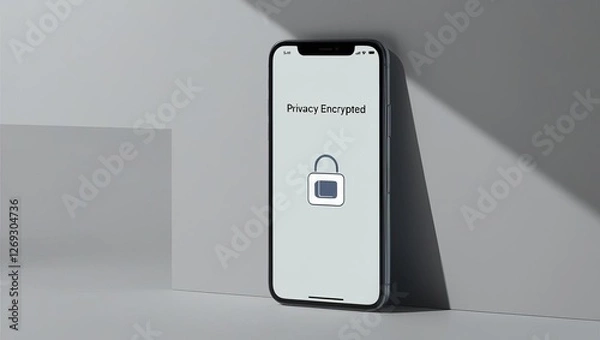 Fototapeta A modern smartphone displays a lock icon on its screen, symbolizing security and privacy in a minimalist setting.