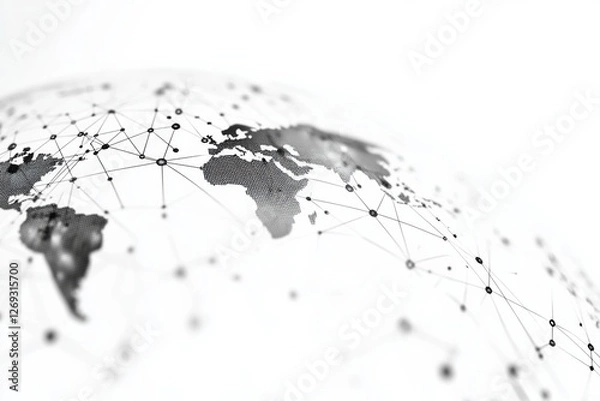 Fototapeta Global network connections visualized through abstract world map