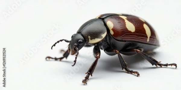 Fototapeta Large greyish-brown beetle with distinctive white spots, grey, beetle