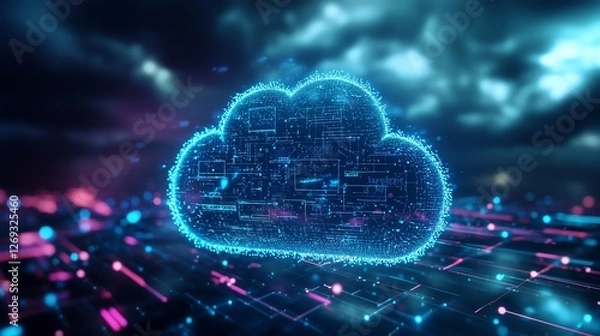 Obraz Digital Cloud Computing Network Technology with Abstract Futuristic Data Flow