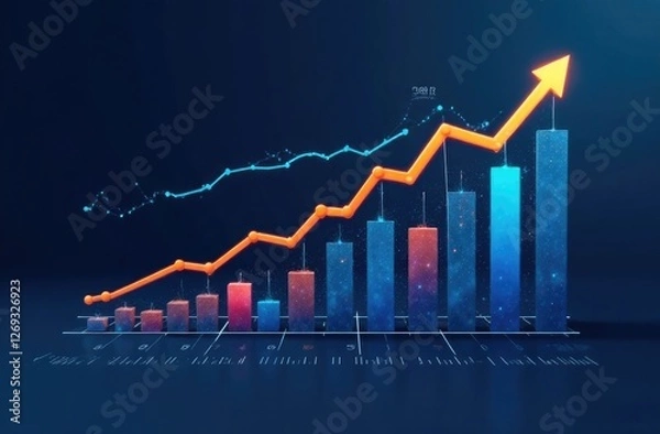 Fototapeta Graphs and diagrams showing the growth of technology, free space for textм