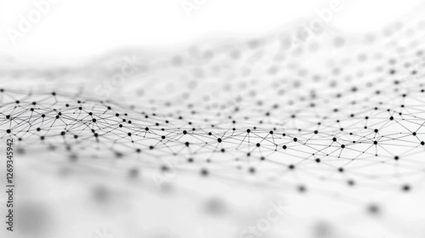 Fototapeta Abstract black and white network of dots and lines on a wavy surface