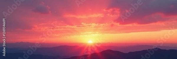 Obraz The sky painted with hues of orange and pink at sunset, serene, golden light, horizon