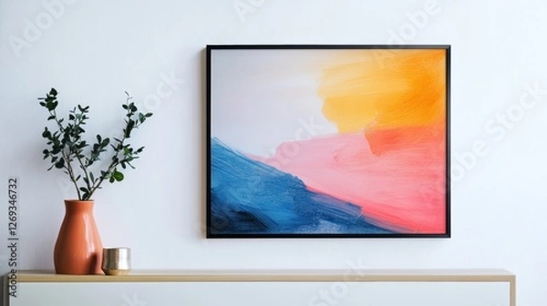 Fototapeta Framed Abstract Artwork with Colorful Brush Strokes on White Background