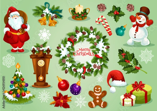 Fototapeta Christmas and New Year icon set for festive design