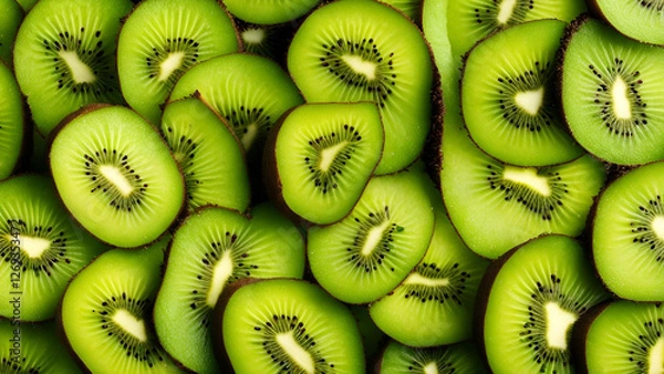 Fototapeta A multitude of kiwi slices forms a visually textured surface