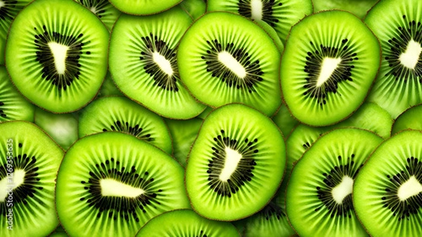 Fototapeta A significant quantity of kiwi slices provides a textured background