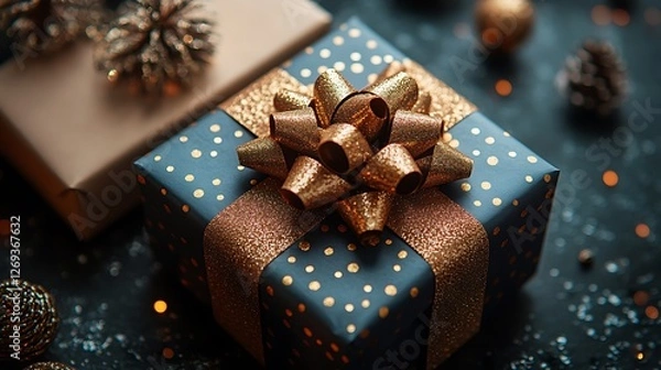 Fototapeta Opened gift box with elegant gift voucher inside featuring festive celebration elements