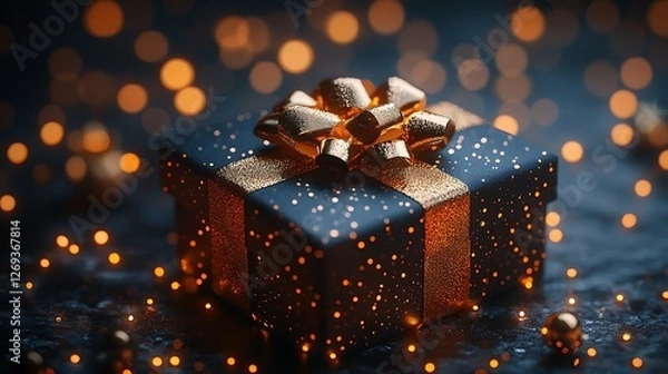 Fototapeta 3d rendering of luxury gift box revealing a stylish gift voucher with glowing effects