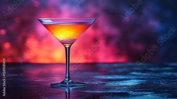 Obraz Elegant martini glass glowing with neon hues against a moody background