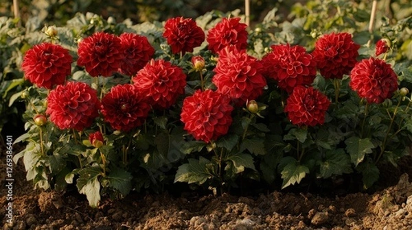 Obraz A vibrant bunch of red flowers flourishing in a beautifully landscaped garden setting