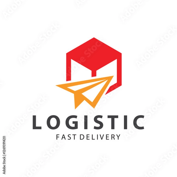 Fototapeta Logistic box logo  delivery logo  fast delivery template design and simple design