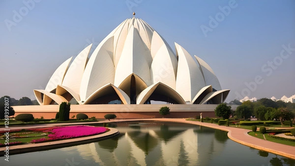 Fototapeta India's New Delhi is home to the Interfaith Bahai Lotus Temple. One of the world's most iconic representations of interfaith love and unity is the Lotus temple in New Delhi, India. It is also a popula