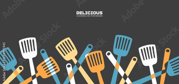 Obraz Kitchen utensil vector border. Food art spatula decorative element.