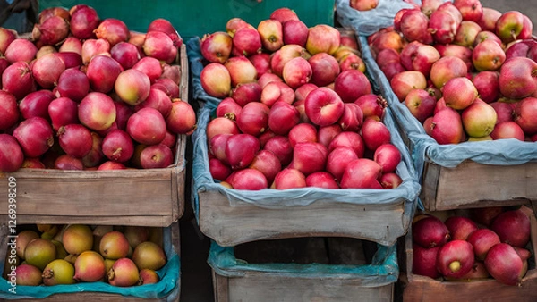 Fototapeta A variety of fresh rose apples, or jambu air, is currently on display for sale at the market