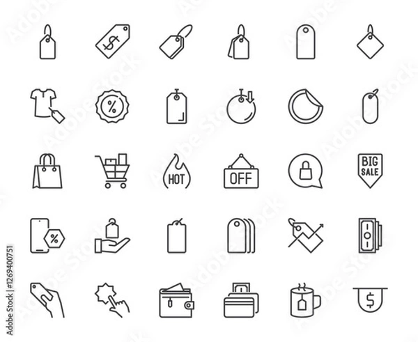 Fototapeta Vector set of price tag related such discount, promotion, hot sale. shopping an sale concept 48x48 pixel perfect editable stroke for website, mobile application, media, ux, ui design