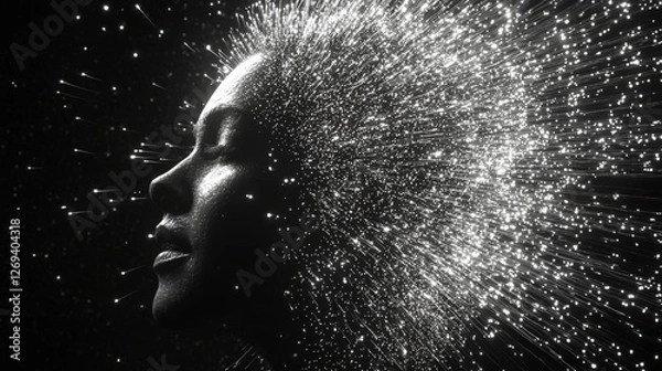 Fototapeta Abstract 3D Portrait of a Woman with a Crown and Sparkling Effects