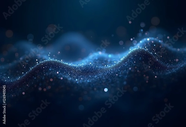 Fototapeta Digital wave with many dots and particles. Abstract dynamic wave background. Technology or science banner
