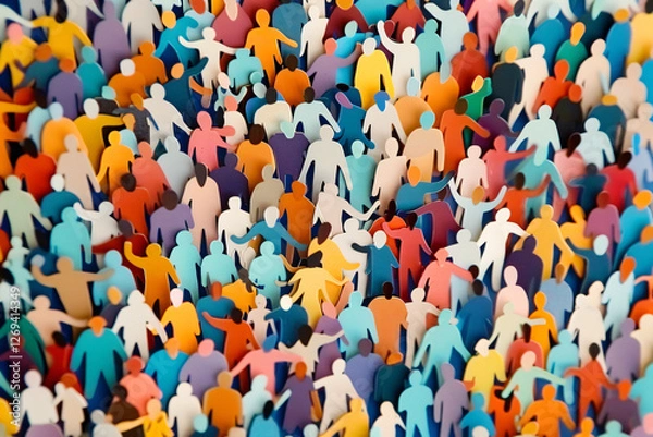 Fototapeta Colorful Paper Cut-Out Crowd of Diverse People in a Vibrant Community Scene and teamwork concept