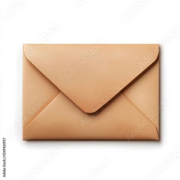 Fototapeta A closed envelope in a light beige color, positioned against a white background, showcasing a smooth, minimalist design.
