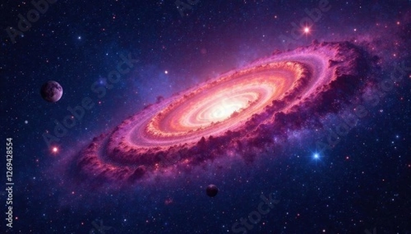 Obraz Brightly colored nebula against a backdrop of dark stars and space, nebula, starry night sky, galaxy clusters