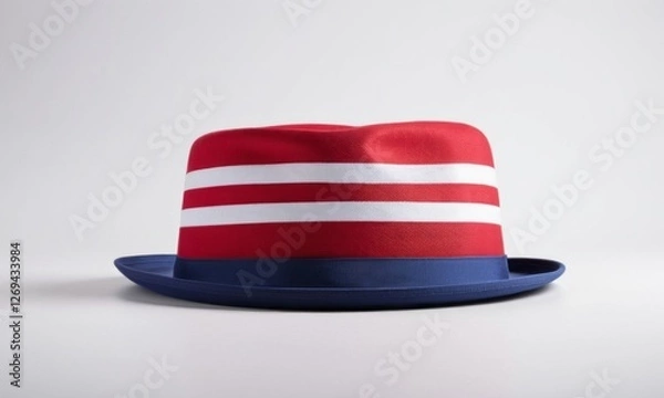 Obraz A stylish red and blue hat with white stripes, perfect for summer celebrations and festive occasions.