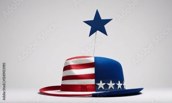 Obraz A vibrant patriotic hat featuring red, white, and blue colors with a star on top, perfect for celebrations.