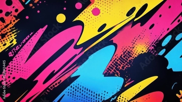 Obraz Vibrant Comic-Style Design, Digital Art, Neon Gradients, High-Contrast Background, Graphic Composition