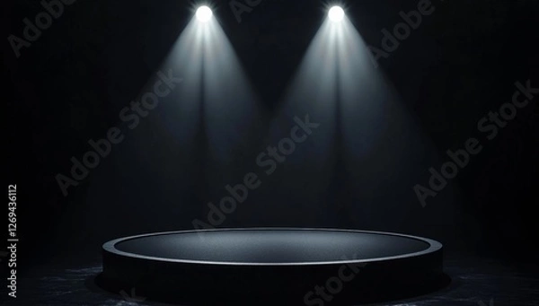 Obraz Dark Empty Round Stage with Spotlight