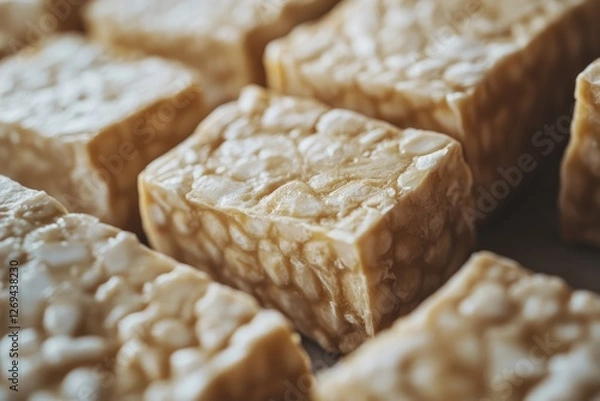 Fototapeta close-up shot of raw tempeh showcasing its distinctive texture