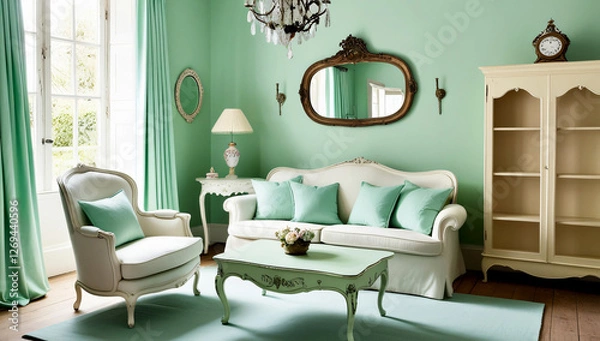 Fototapeta Living room design, vintage style, living room mode
