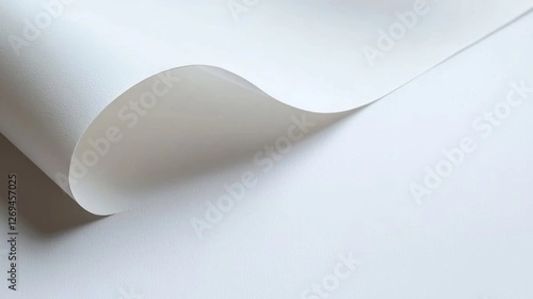 Fototapeta Elegant curved sheet of smooth white paper against minimal background