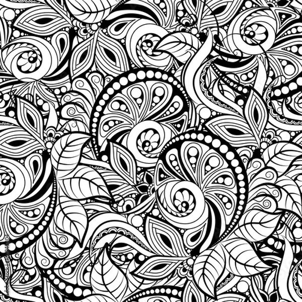 Obraz black and white seamless pattern in a zentangle style, Hand-drawn design illustration