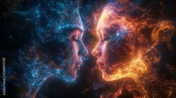Fototapeta ethereal faces: a journey through light and energy