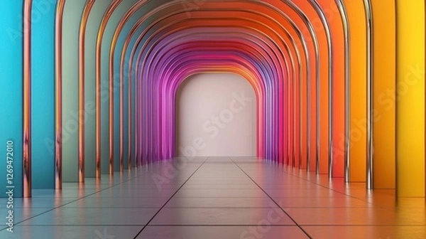 Fototapeta LGBTQ+ Archway Concept, Futuristic Archway with Reflective Surfaces in Vibrant LGBTQ Colors Creating an Energetic Atmosphere
