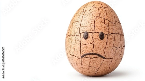 Fototapeta Fragile Speckled Egg With A Sad Face