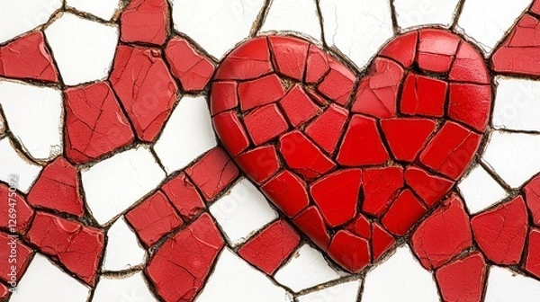 Fototapeta Fragile Red Heart on a Mosaic Background